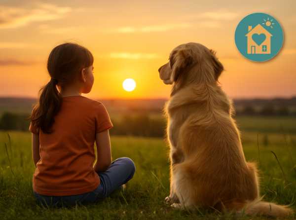 Girl and her dog enjoying a sunset