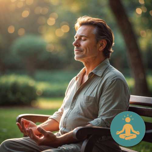 Man sitting on bench and meditating